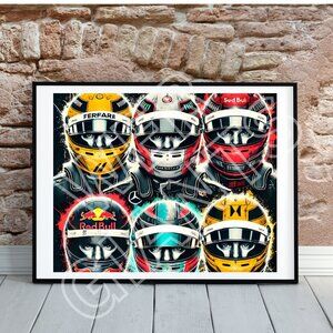 F1 Racing Helmets 20x16 Poster